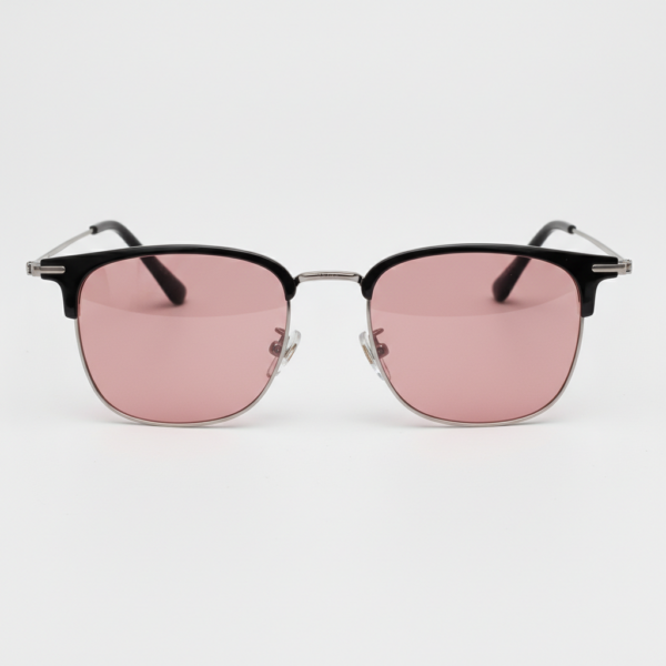 FL41 Rose Tinted Lens Glasses - Silver Browline TR90 Frame