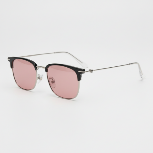 FL41 Rose Tinted Lens Glasses - Silver Browline TR90 Frame