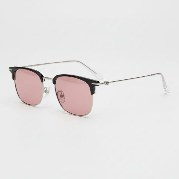 FL41 Rose Tinted Lens Glasses - Silver Browline TR90 Frame