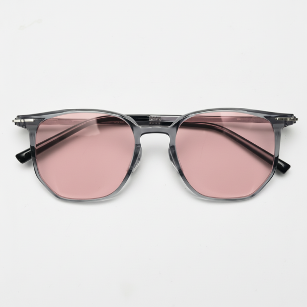 FL41 Rose Tinted Lens Glasses - Transparent Gray Geometric TR90 Frame