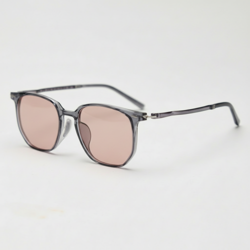 FL41 Rose Tinted Lens Glasses - Transparent Gray Geometric TR90 Frame
