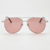 FL41 Rose Tinted Lens Glasses - Silver Aviator Metal Frame