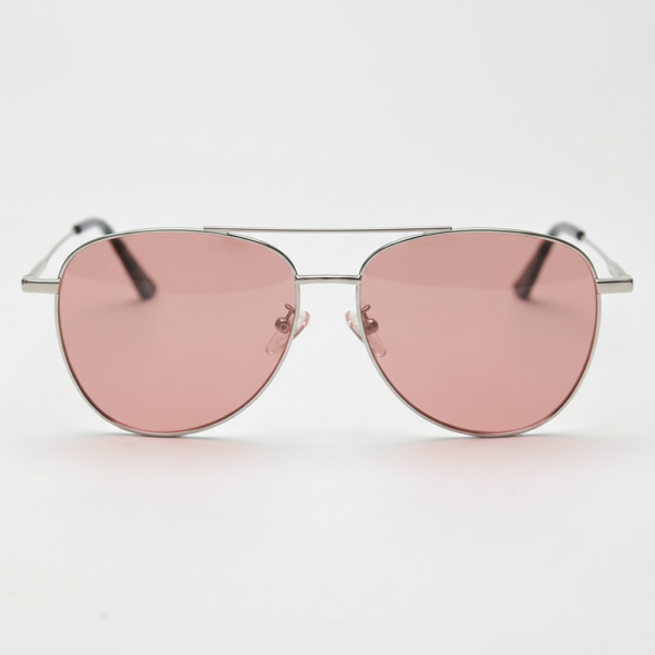FL41 Rose Tinted Lens Glasses - Silver Aviator Metal Frame