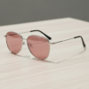 FL41 Rose Tinted Lens Glasses - Silver Aviator Metal Frame