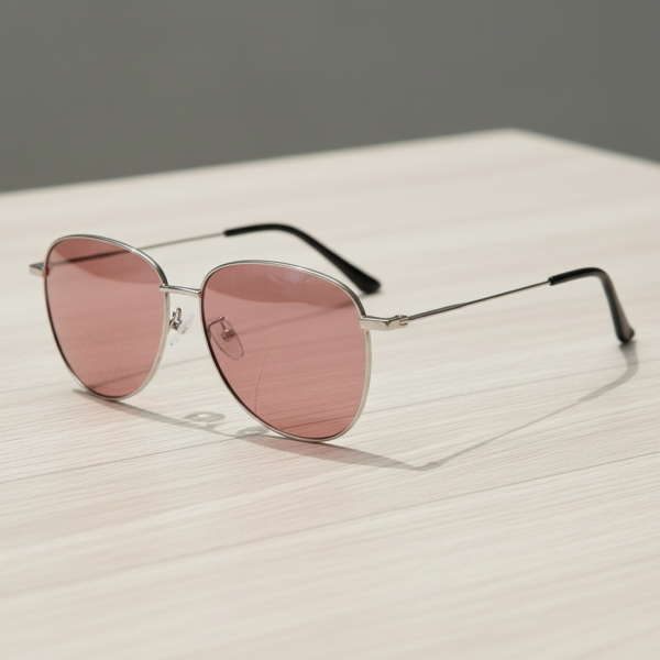 FL41 Rose Tinted Lens Glasses - Silver Aviator Metal Frame