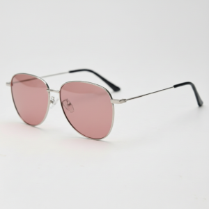 FL41 Rose Tinted Lens Glasses - Silver Aviator Metal Frame
