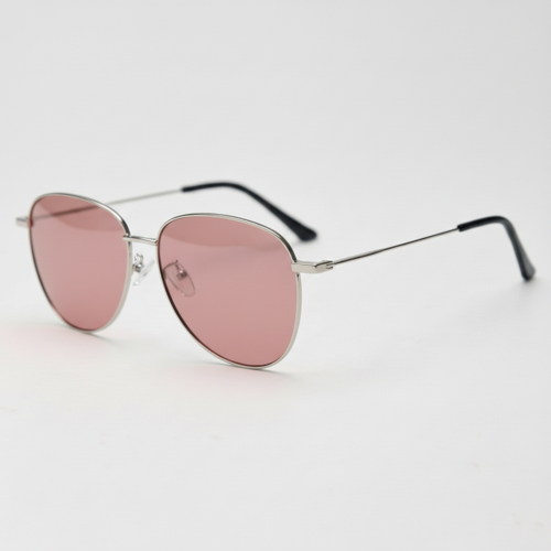 FL41 Rose Tinted Lens Glasses - Silver Aviator Metal Frame